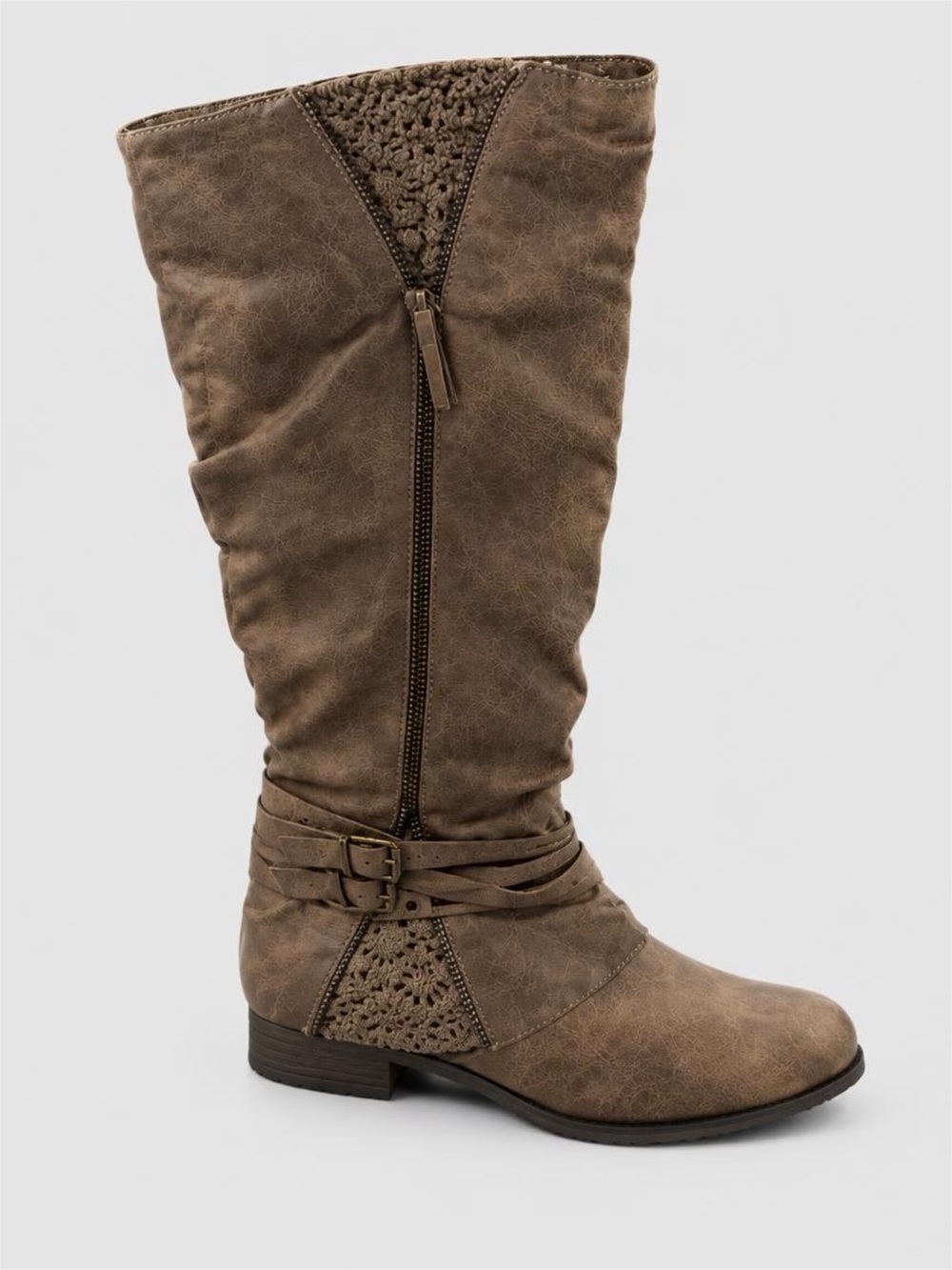 Women's Taupe Knee-High Buckle Boots